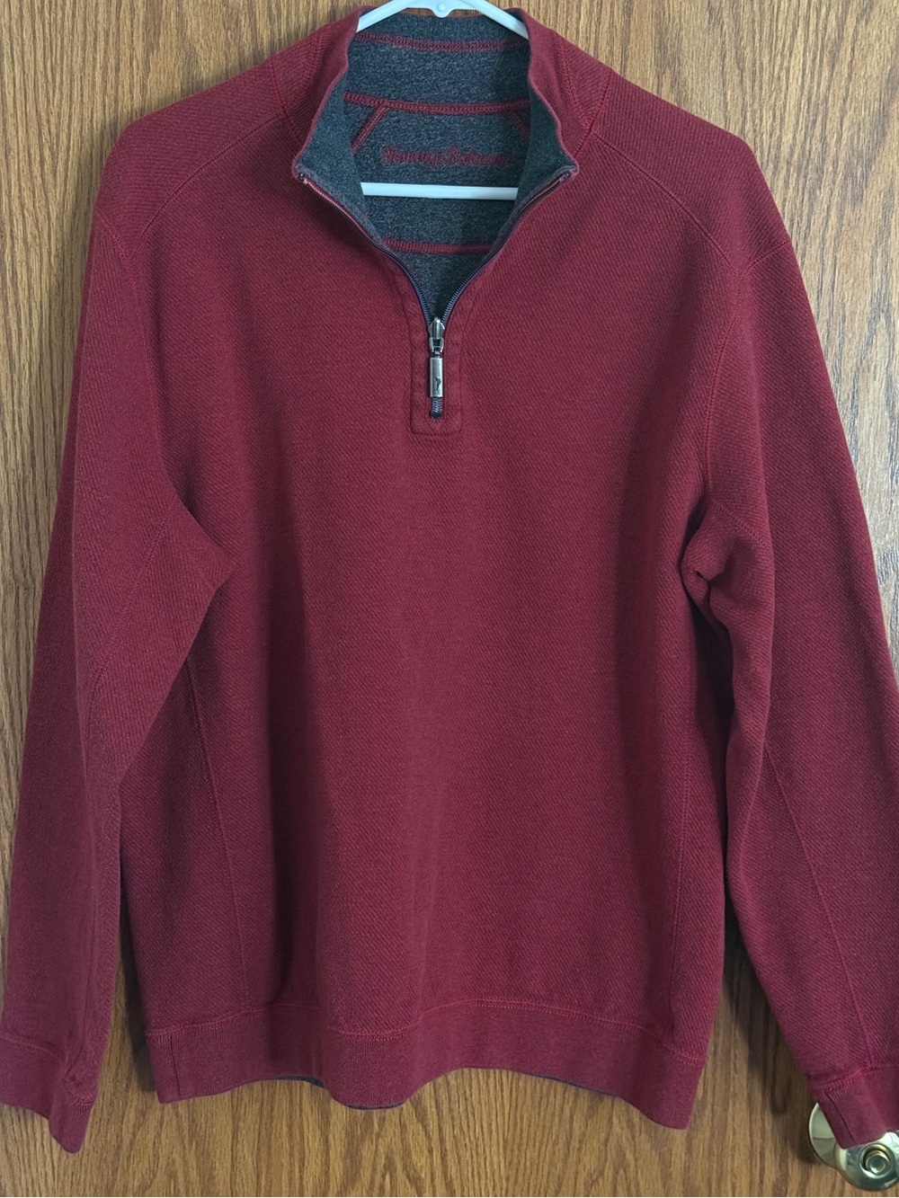 Tommy Bahama 1/4 Zip Burgundy / Gray Textured Pullover Shirt Men's Size Large